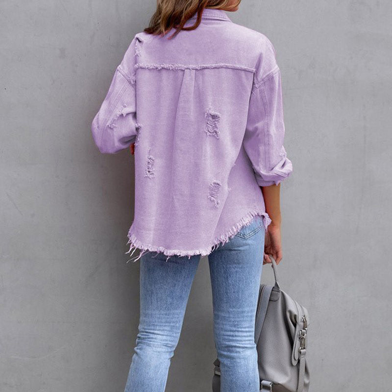 Frühlingshafte Damenjeansjacke aus Baumwolle im klassischen, leichten Oversize-Stil