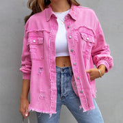 Frühlingshafte Damenjeansjacke aus Baumwolle im klassischen, leichten Oversize-Stil