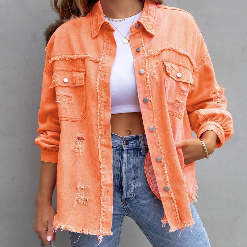 Frühlingshafte Damenjeansjacke aus Baumwolle im klassischen, leichten Oversize-Stil