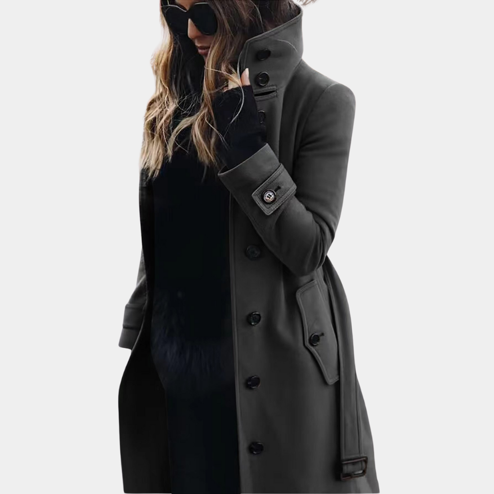 Eleganter Damen-Trenchcoat aus Wolle – Stilvoller, langer Frühlingsmantel