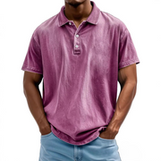 Męska polo koszulka w luźnym kroju - Styl Vintage Washed - Krótki rękaw, Casual Comfort