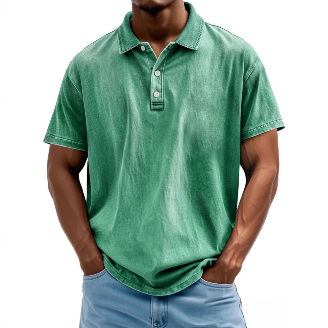 Męska polo koszulka w luźnym kroju - Styl Vintage Washed - Krótki rękaw, Casual Comfort