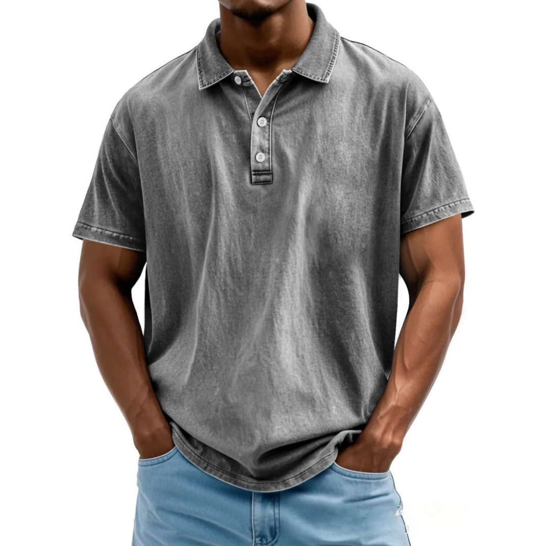 Męska polo koszulka w luźnym kroju - Styl Vintage Washed - Krótki rękaw, Komfort na co dzień