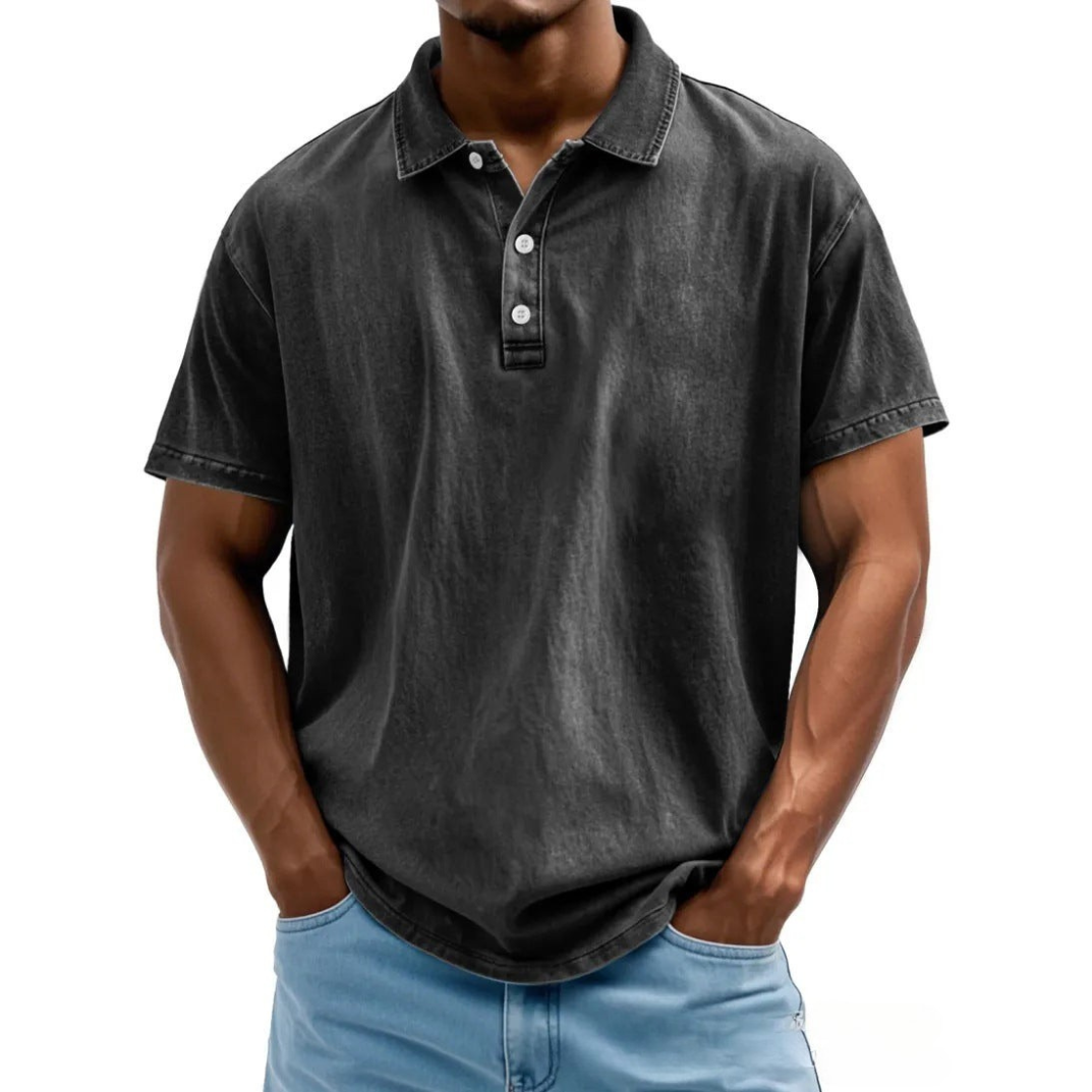 Męska polo koszulka w luźnym kroju - Styl Vintage Washed - Krótki rękaw, Casual Comfort