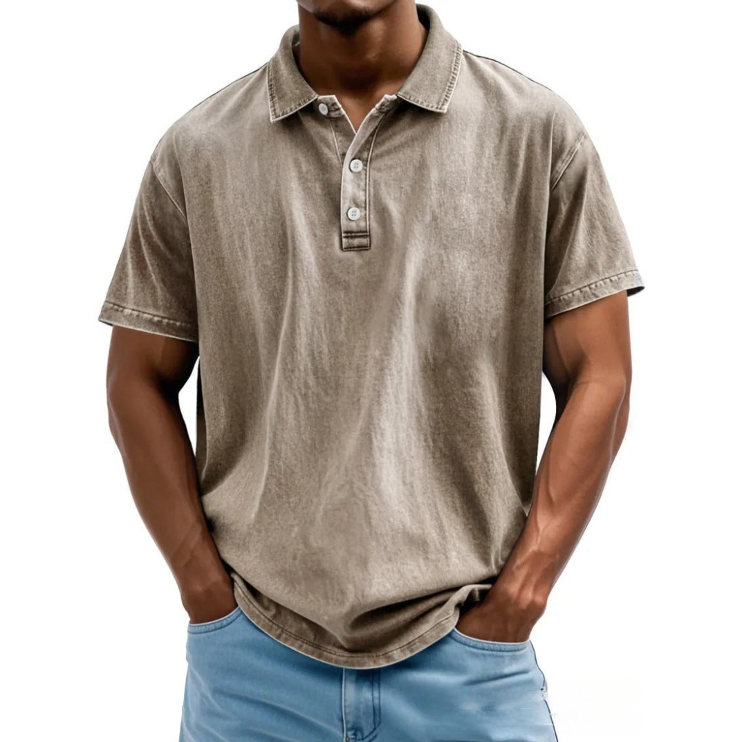 Męska polo koszulka w luźnym kroju - Styl Vintage Washed - Krótki rękaw, Casual Comfort