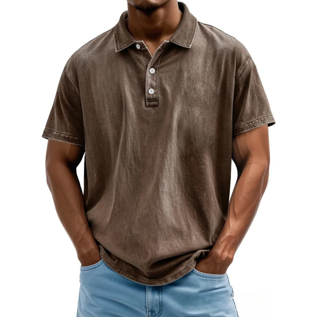 Męska polo koszulka w luźnym kroju - Styl Vintage Washed - Krótki rękaw, Casual Comfort