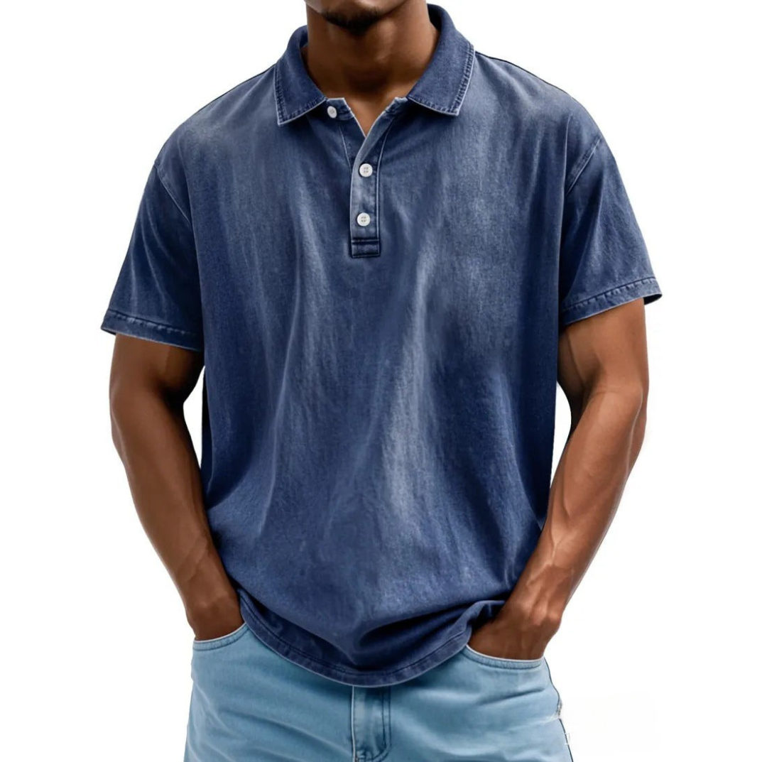 Męska polo koszulka w luźnym kroju - Styl Vintage Washed - Krótki rękaw, Casual Comfort