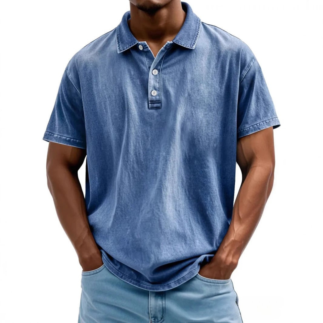 Męska polo koszulka w luźnym kroju - Styl Vintage Washed - Krótki rękaw, Casual Comfort