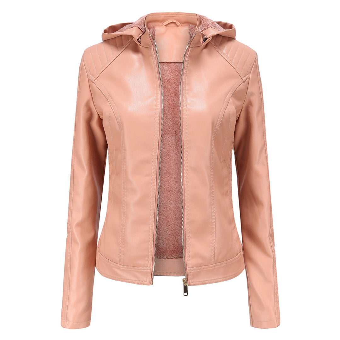 Frühlings Damen Lederjacke mit Kapuze – Figurbetonte, leichte Freizeitjacke