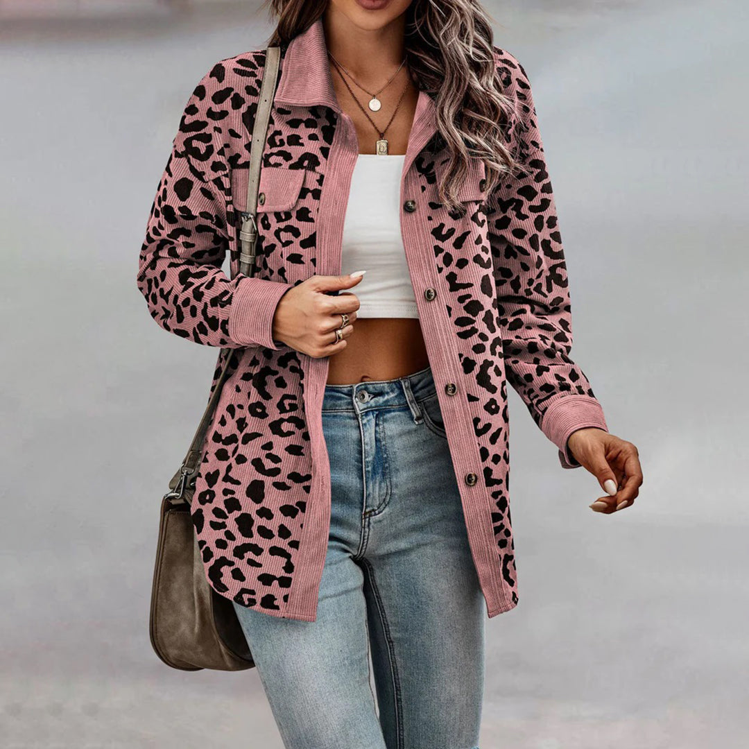 Oversized Damen Baumwollhemdjacke im Leopardenmuster für den Frühling