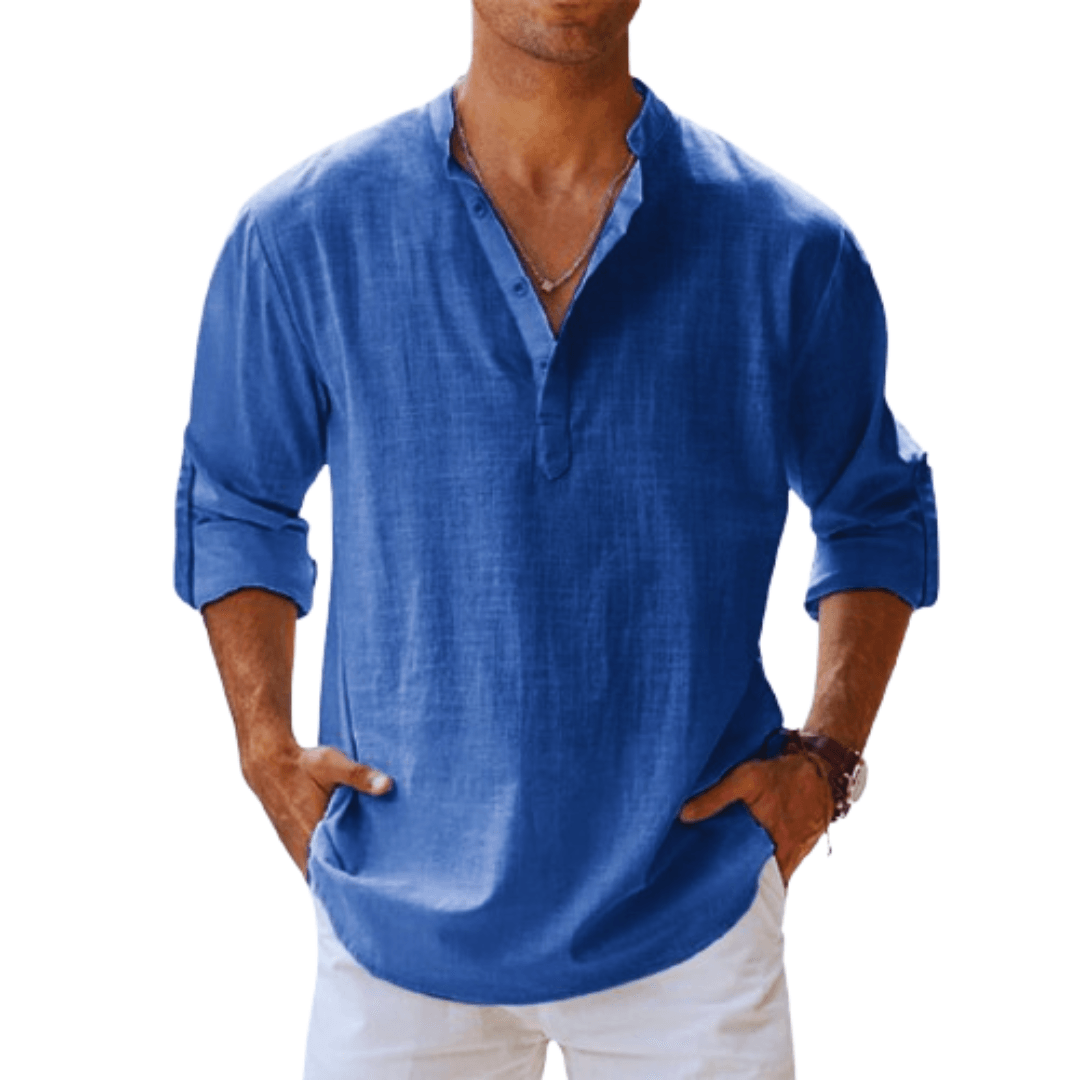 Modisches Herren Henley-Shirt aus Leinenmischung – Bequeme Langarm-Variante in regulärer Passform für den Alltag