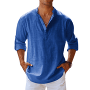Men's Comfortable Long Sleeve Linen Blend Henley Shirt - Stylish Regular Fit for Daily Wear
