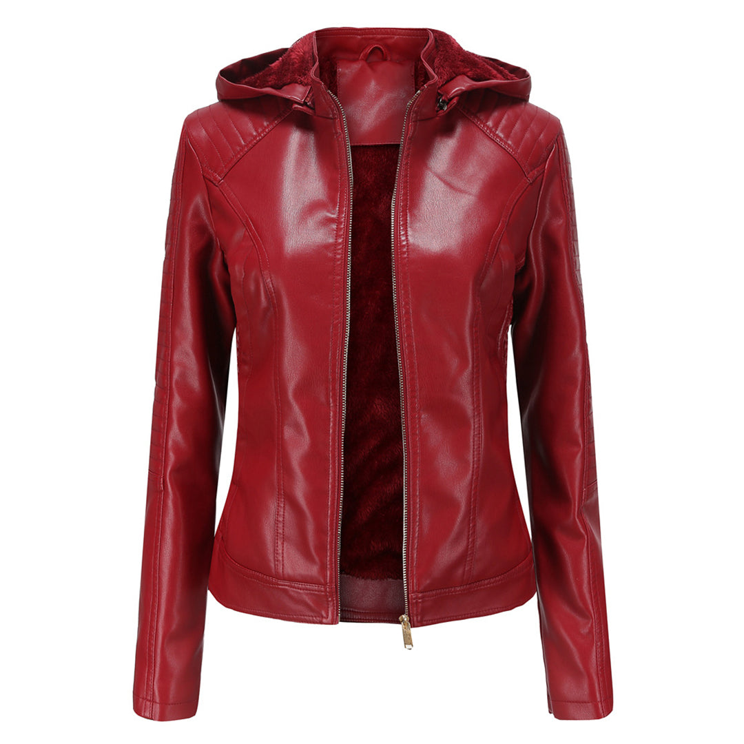 Frühlings Damen Lederjacke mit Kapuze – Figurbetonte, leichte Freizeitjacke