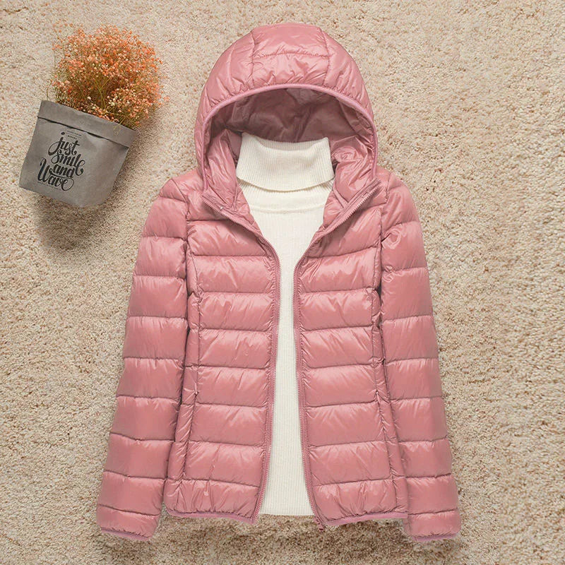 Frühling Damen Daunenjacke mit Kapuze – Leichte gesteppte Übergangsjacke
