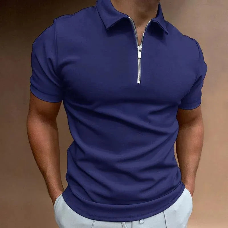 Męska polo Slim Fit z zamkiem błyskawicznym - Oddychająca koszulka krótki rękaw w stylu casual