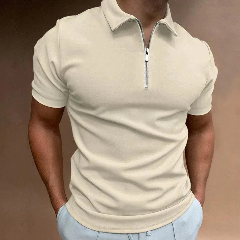 Męska polo Slim Fit z zamkiem błyskawicznym - Oddychająca koszulka krótki rękaw w stylu casual