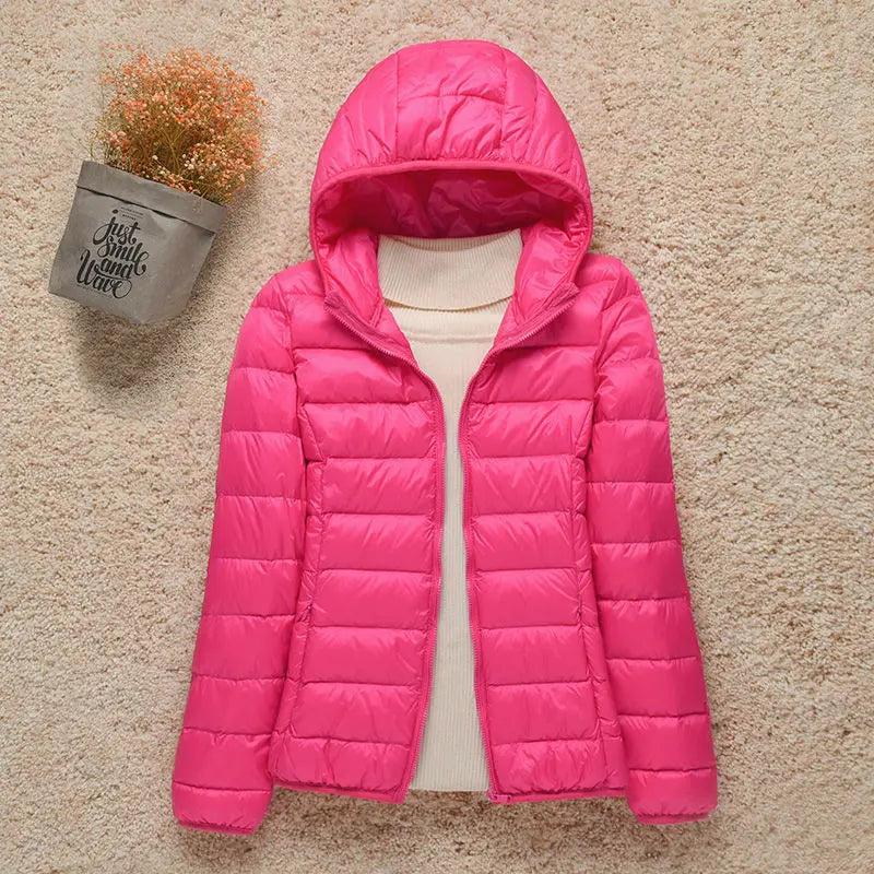 Leichte gesteppten Daunenjacke für Damen mit Kapuze – ideale Übergangsjacke für den Frühling