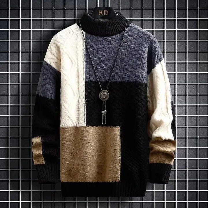 Levi | Farbblockierter Kabelstrick-Turtleneck