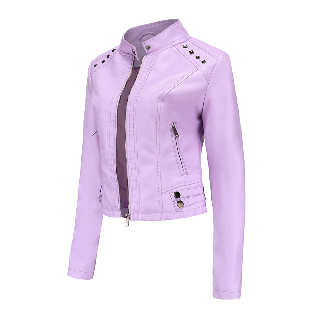 Elegante taillierte Damen Lederjacke für den Frühling – lässiger Biker-Stil