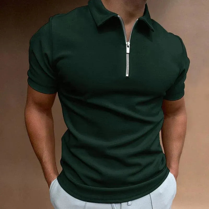 Men's Slim Fit Zipper Polo - Breathable Casual Short Sleeve Shirt