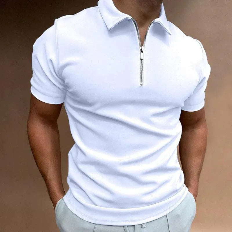 Męska koszulka polo Slim Fit z zamkiem błyskawicznym - przewiewna, krótko rękawowa w stylu casual
