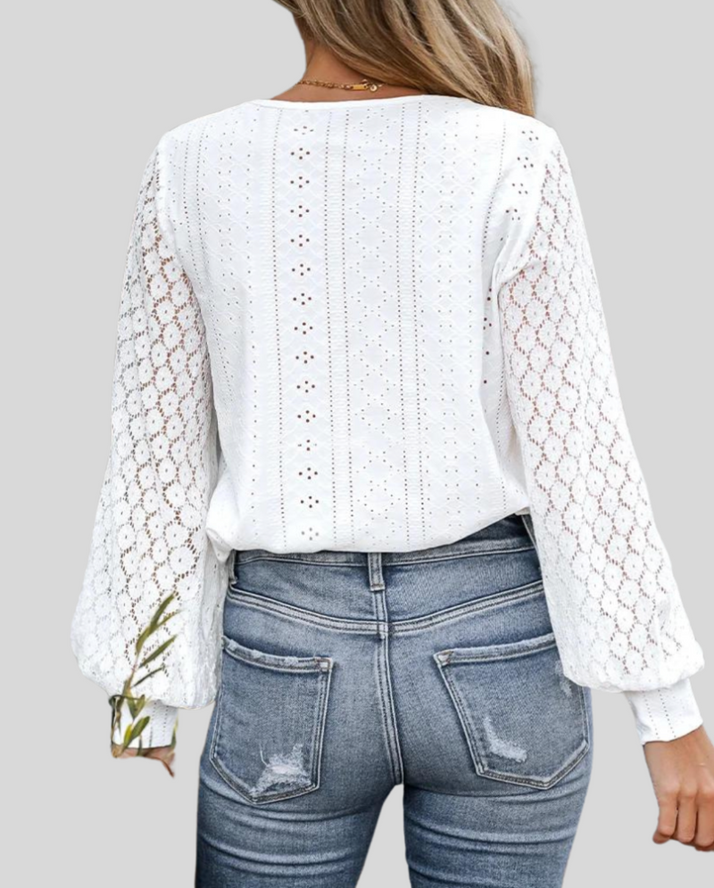 Elegante Bluse mit Spitzen-Details und V-Ausschnitt