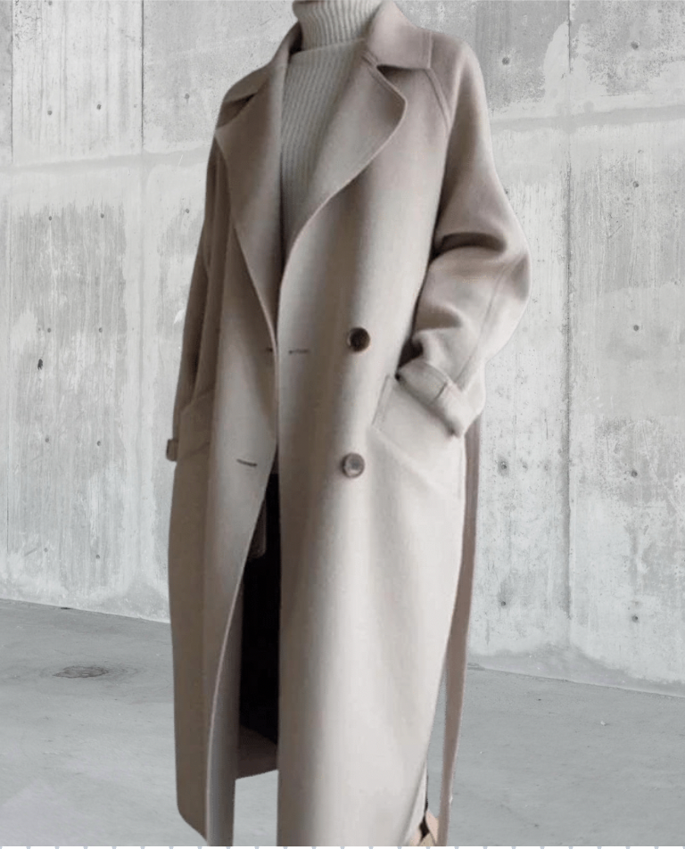Eleganter, langer Wollmantel für Damen mit Gürtel – Ideal für den Frühling