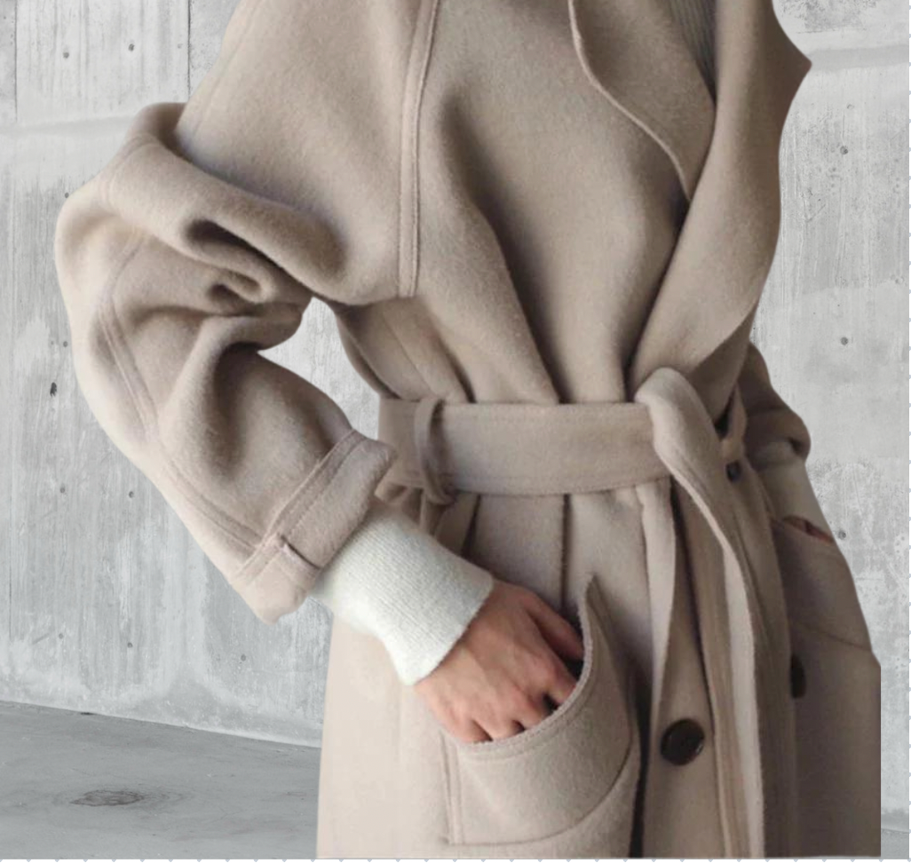 Eleganter, langer Wollmantel für Damen mit Gürtel – Ideal für den Frühling