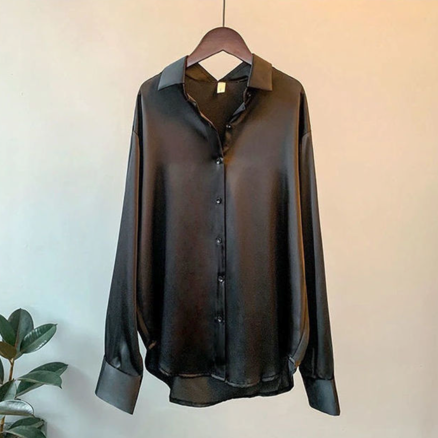Elegante satinierte Bluse mit langen Ärmeln und klassischem Kragen für einen stilvollen Auftritt