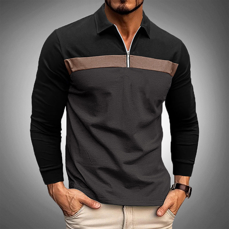 Męska polo z długim rękawem i zamkiem błyskawicznym - elegancki, slim fit