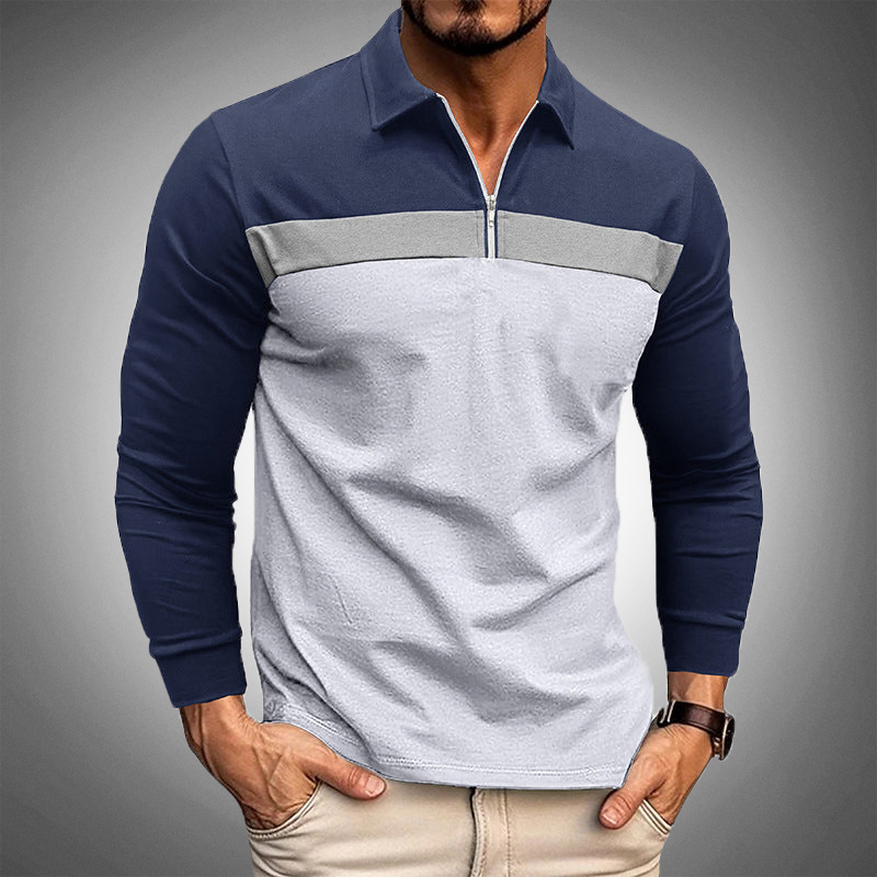 Męska polo z długim rękawem i zamkiem błyskawicznym - elegancki, slim fit
