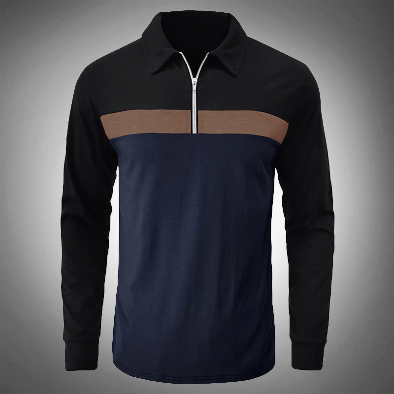 Męska polo z długim rękawem i zamkiem błyskawicznym - elegancki, slim fit