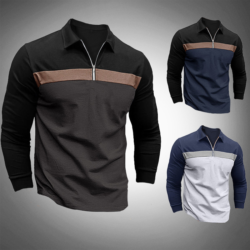 Herren Langarm-Poloshirt mit Reißverschluss – Slim Fit und elegantes Design