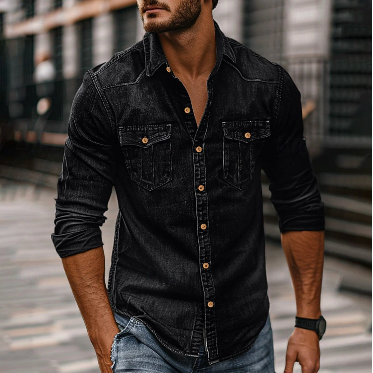 Trendiges Herren-Denimhemd im angesagten Vintage-Look