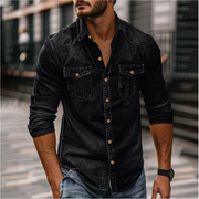 Trendy Vintage-Inspired Denim Shirt for Men
