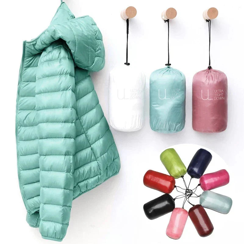 Frühling Damen Daunenjacke mit Kapuze – Leichte gesteppte Übergangsjacke