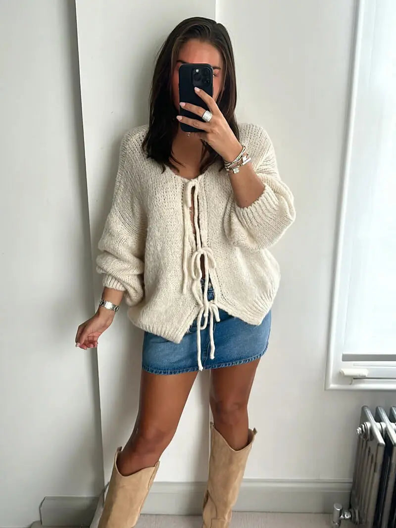 Rahel | Weiche Strickjacke mit Schleife