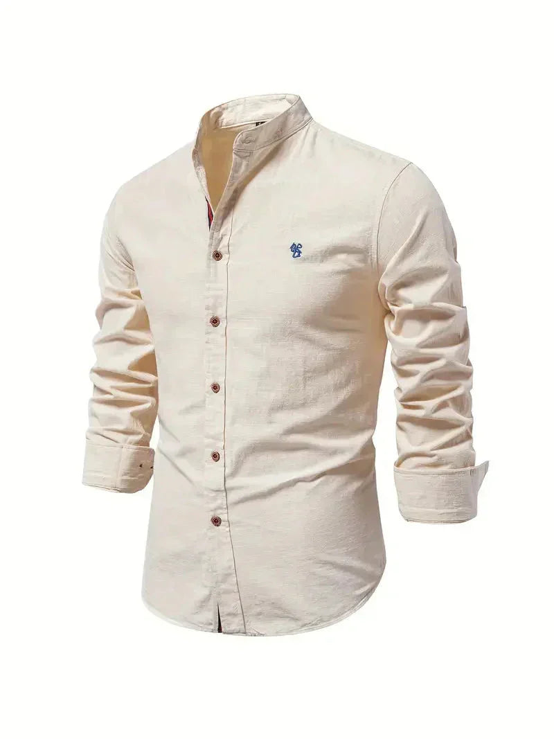 Men's Slim Fit Casual Shirt - Cotton Blend - Long Sleeve with Mandarin Collar