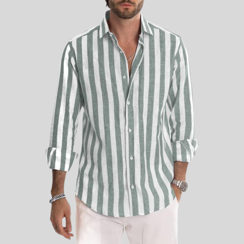Męska koszula Slim Fit z długim rękawem, guziki, pionowe paski i rozkloszowany kołnierzyk