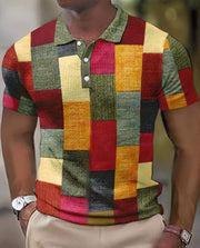 Men's Short Sleeve Polo Shirt with Geometric Design and Classic Collar
