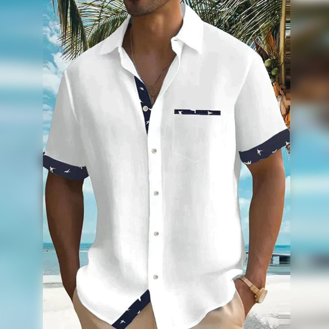 Herren T-Shirt mit Knopfausschnitt und umgeschlagenen Manschetten - aus dickem, atmungsaktivem Material