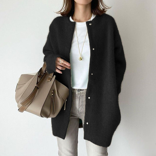 Langärmlige Damenstrickjacke aus Wolle mit Knöpfen – leichter Frühlingspullover für einen lässigen Look