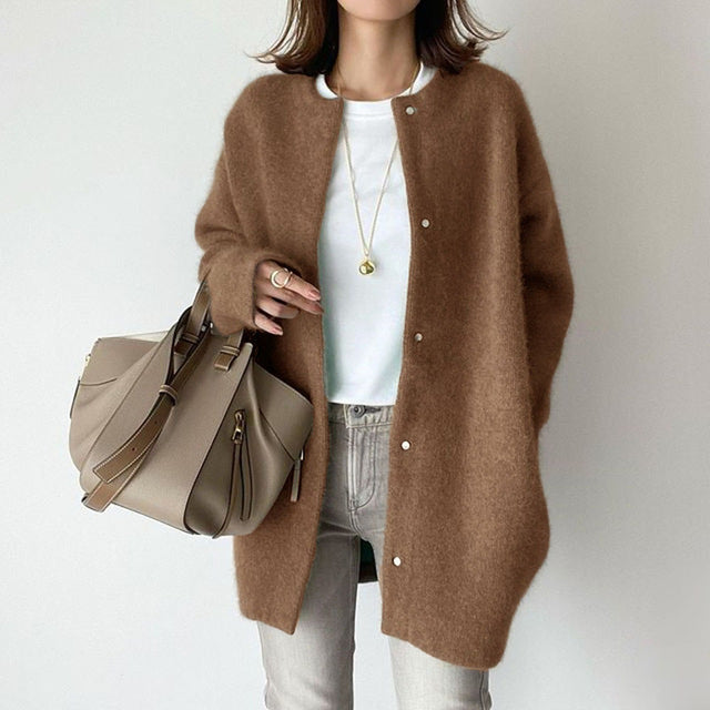 Langärmlige Damenstrickjacke aus Wolle mit Knöpfen – leichter Frühlingspullover für einen lässigen Look