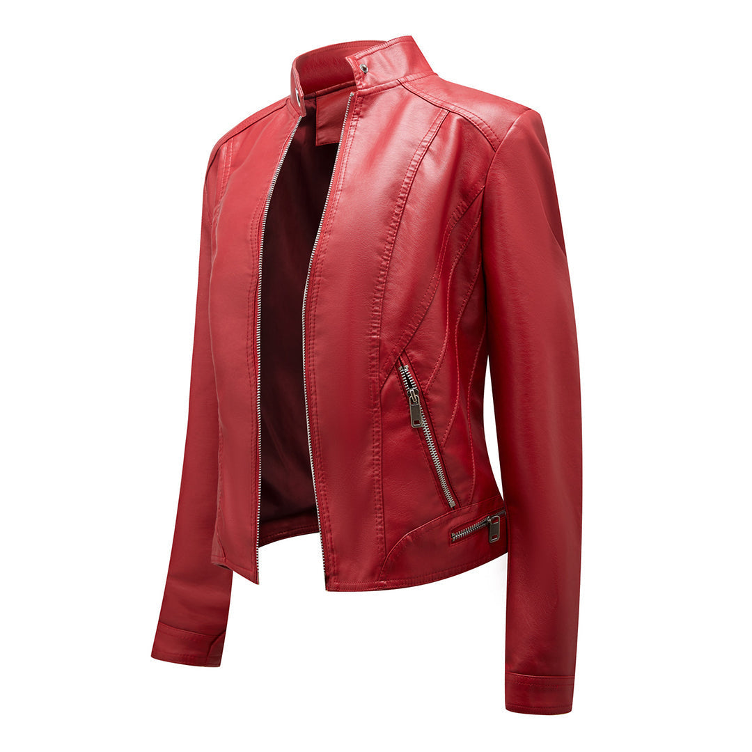 Leichte, elegante Damen Leder Bikerjacke Ramoneska für Frühling und Herbst