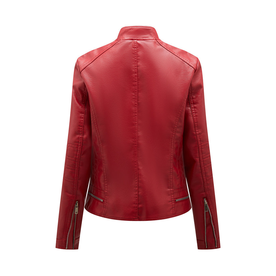 Leichte, elegante Damen Leder Bikerjacke Ramoneska für Frühling und Herbst