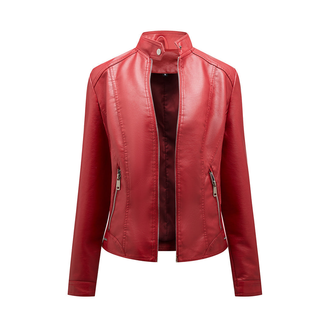 Leichte, elegante Damen Leder Bikerjacke Ramoneska für Frühling und Herbst