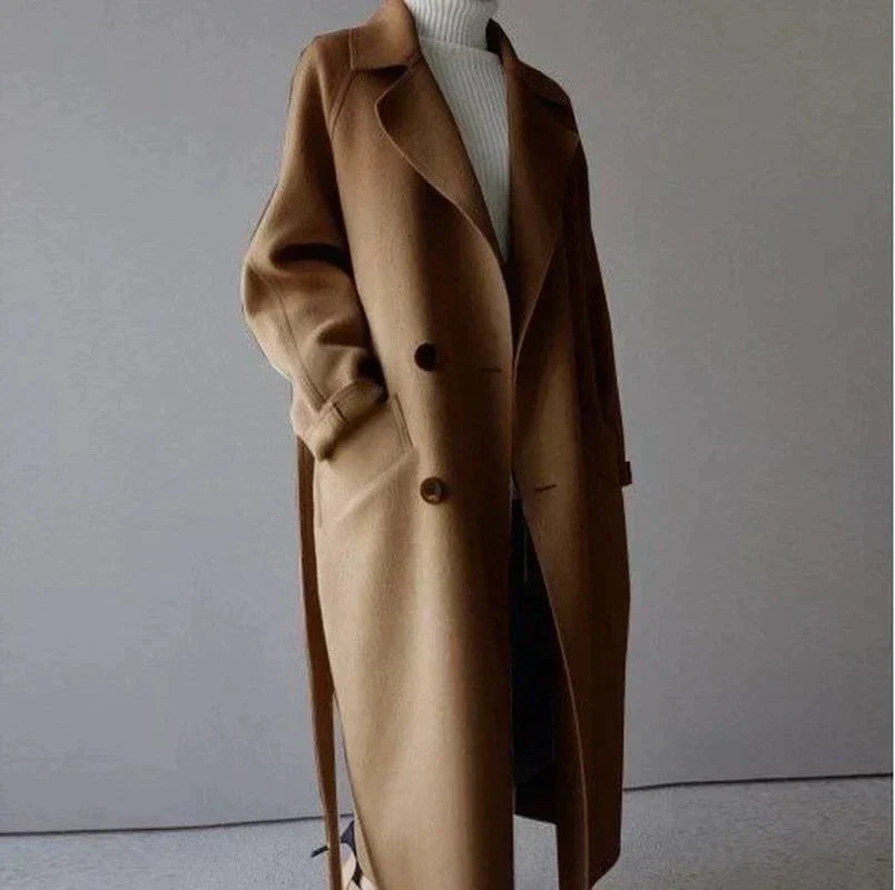 Eleganter langer Wollmantel für Damen im Frühlingsstil