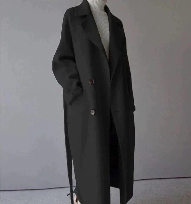 Eleganter langer Wollmantel für Damen im Frühlingsstil