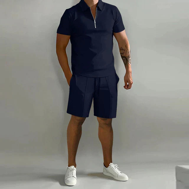 Herren Poloshirt aus Baumwollmix mit kurzem Arm und modischem Reißverschlusskragen