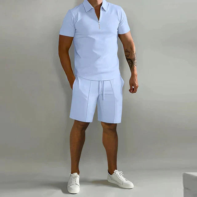 Męska polo z krótkim rękawem z bawełnianej mieszanki i eleganckim kołnierzykiem na suwak
